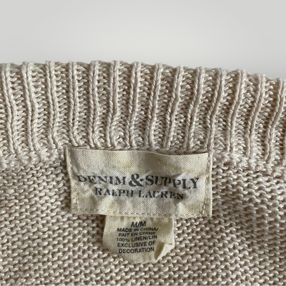 Denim & Supply Ralph Lauren Red and Cream Linen V-Neck Sweater - Picture 7 of 7